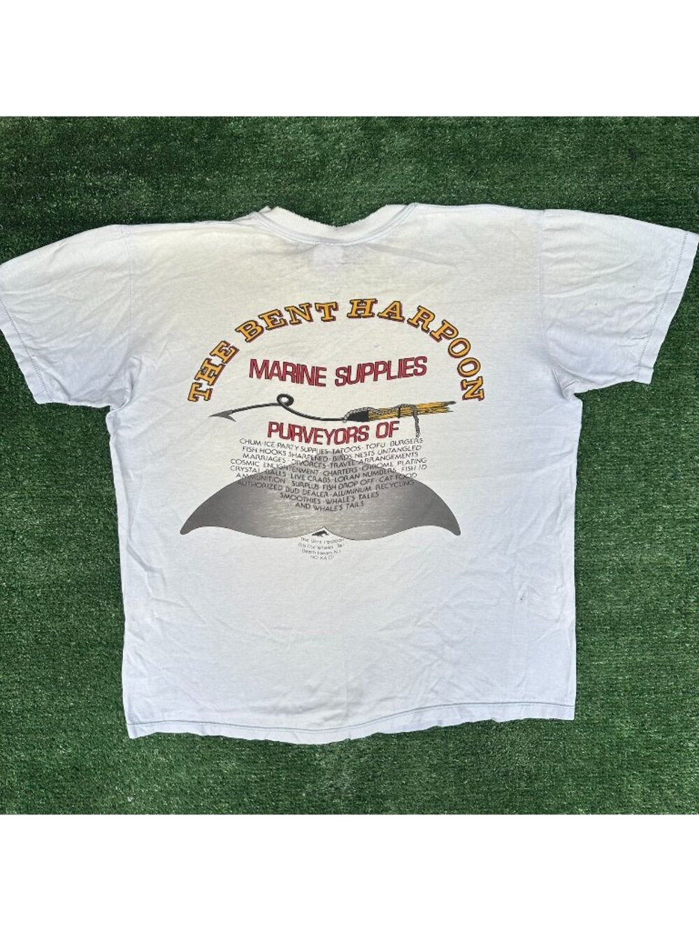 Vintage 80s NJ Fishing Supply T-Shirt Gray L Single Stitch Nautical Humor Grunge